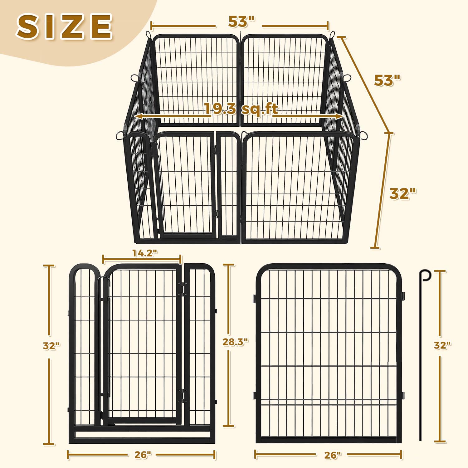 Dog Playpen - 32 Inch 8 Panels Thick Pipe Anti-Rust Metal Pet Fence, Portable Heavy Duty Dog Pen for Indoor Outdoor Use, Ideal for Medium and Large Dogs, RV Camping, Yard, Garden, Black
