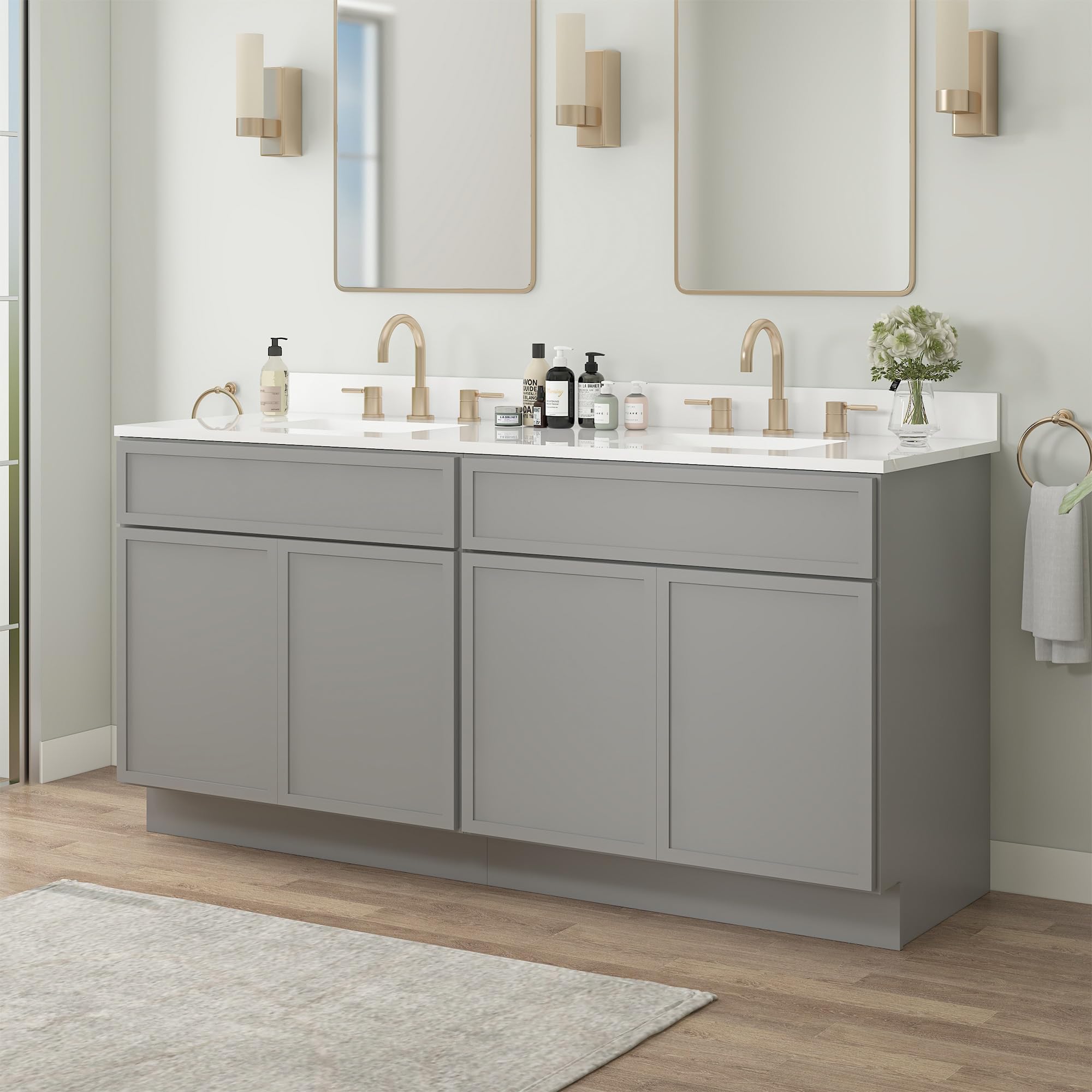 Vanity Art 72 Inch Bathroom Vanity Base Cabinet Double Sink Top (Without Sink), Soft Closing Door, Storage Unassembled Cabinet, Grey, 2ea 36 Inch Cabinet Combo