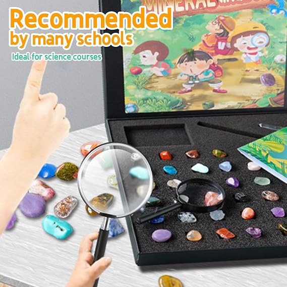 Rock Kit for Geology Enthusiasts | Rock Collection with Mineral Testing Tools, Crystal Geode Display & Volcanic Samples | Beginner to Advanced Specimen Study