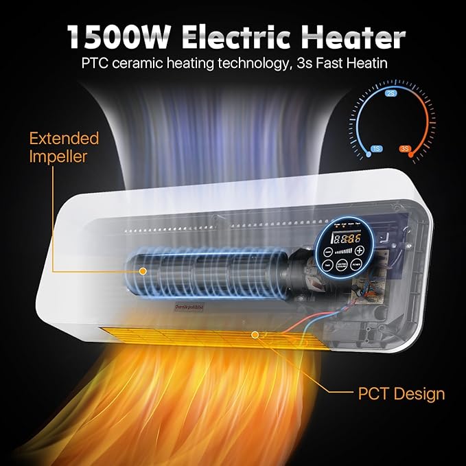 Calefactor Eléctrico Cerámico PTC 1500W con Control Remoto y Temporizador miniatura 2