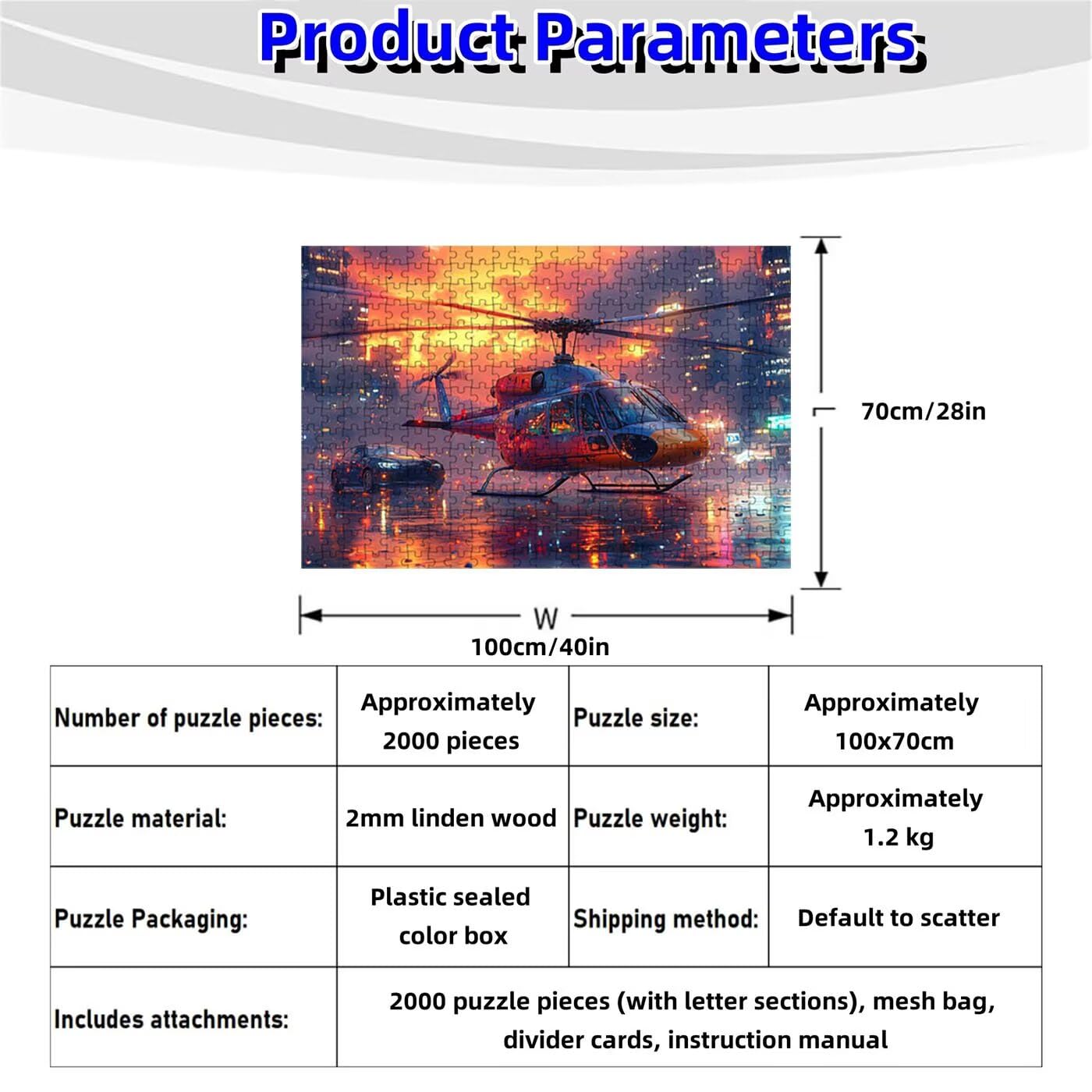 Puzzle 2000 sztuk helikoptera Puzzle 2000 sztuk drewna dla dorosłych, pięknie zapakowane w kartonowe pudełko, przenośny w siatkowej torbie na prezent dla kobiet 100 x 70 cm RXPT-8307