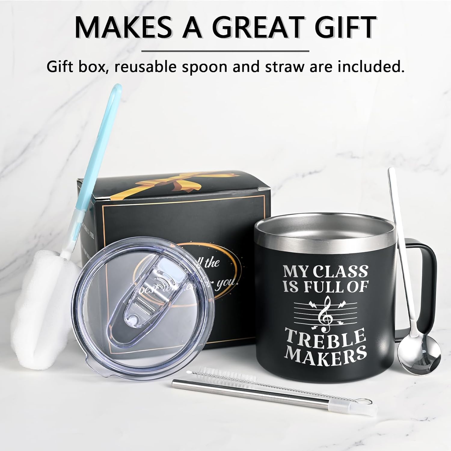 Qtencas Gift for Music Teacher, Band Teacher Gifts My Class Is Full Of Treble Makers Coffee Mug, 14oz Stainless Steel Music Mug, Teacher Appreciation Gift Birthday Christmas Gift for Men Women, Black - Image 8