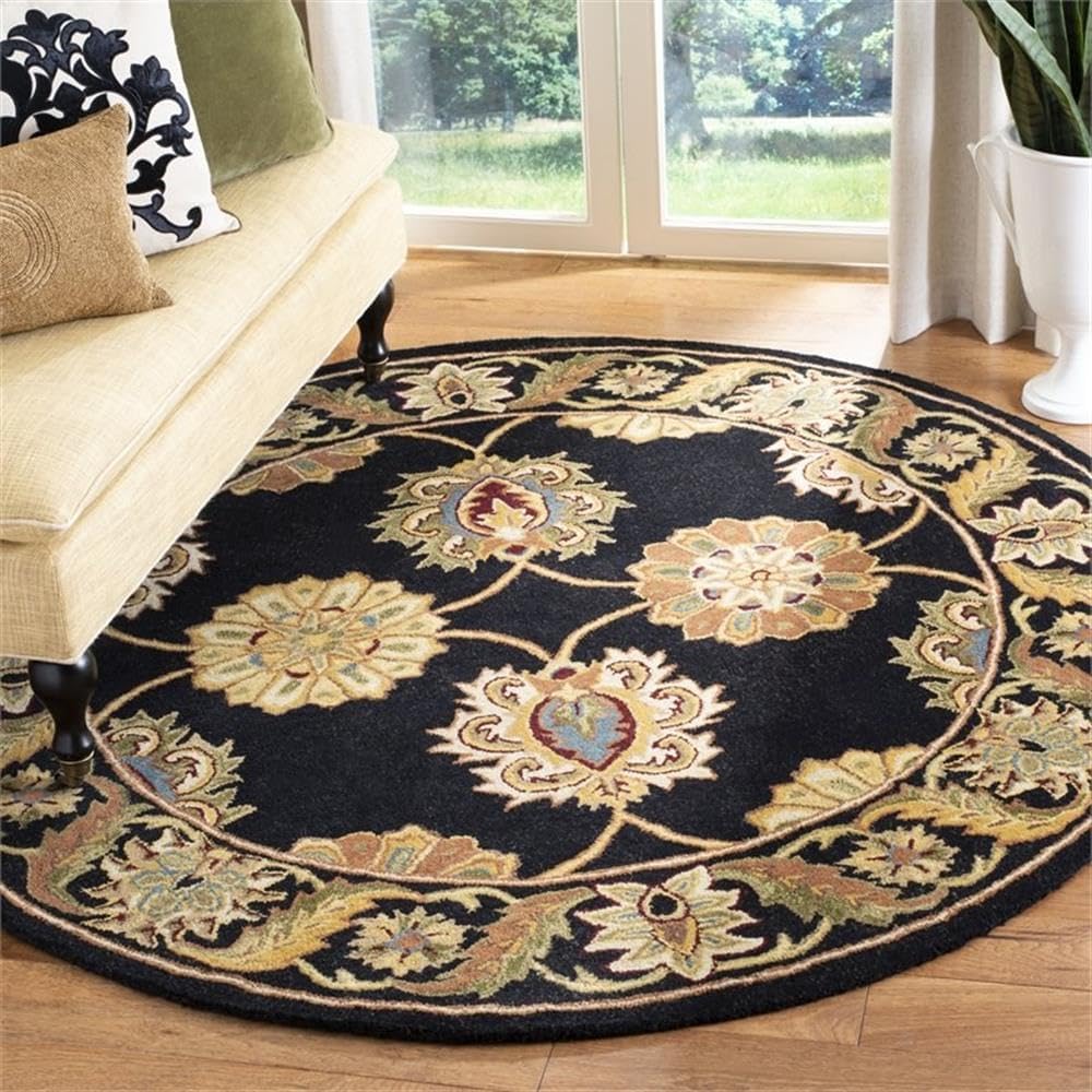 SAFAVIEH Heritage Collection 3'6" Round Black HG314A Handmade Traditional Oriental Premium Wool Area Rug