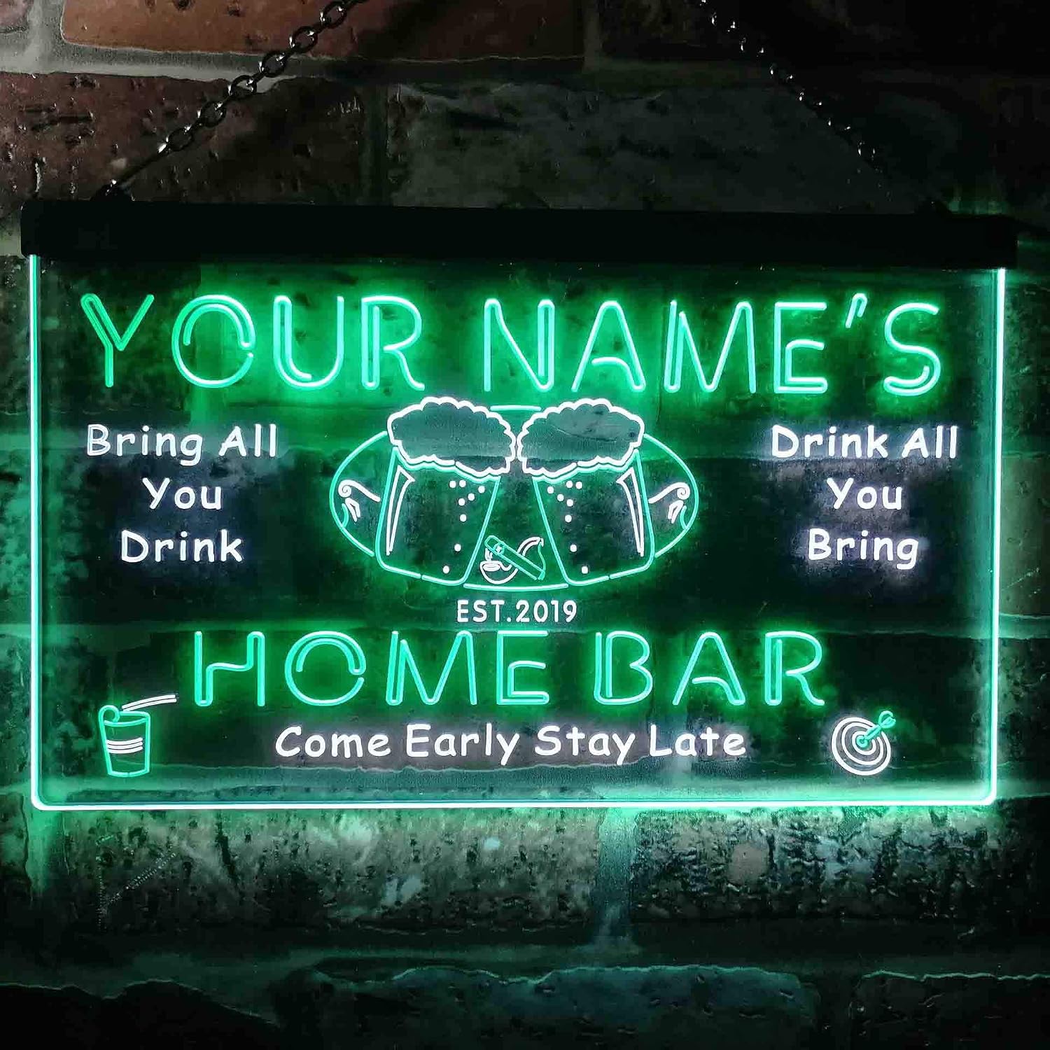 ADVPRO Personalized Your Name Est Year Theme Home Bar Beer Dual Color LED Neon Sign White & Green 24" x 16" st6s64-p2-tm-wg