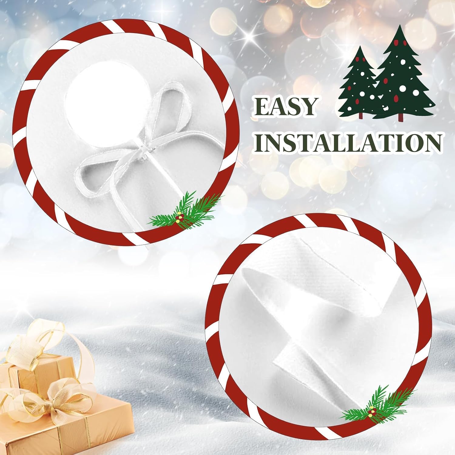 Snowman Christmas Tree Skirt 36 Inch Reindeer Snowflakes Xmas Tree Decorations for Winter Holiday Party Home Decor Indoor Outdoor Ornaments