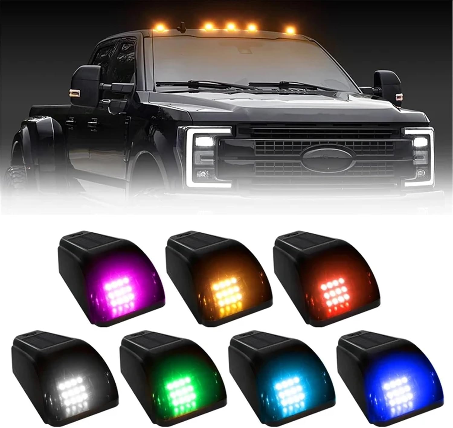 5PCS Solar Roof Lights Cab Wireless Roof Marker Lights 5 Colors Solar Powered Cab Signal 5V No Punch LED Lights(Whiite)