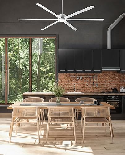 Miniatura 4 de CP96WH Ventilador de techo industrial, 96 pulgadas, blanco clásico, montaje de varilla descendente con gancho de bola de zinc, ideal para grandes