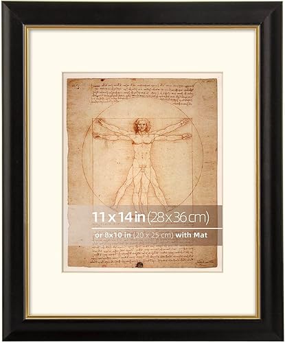 WYNCO Marco de fotos vintage retro antiguo de 2 tonos de madera negro dorado de 11 x 14 pulgadas, tapete blanco roto de 8 x 10 pulgadas, protección