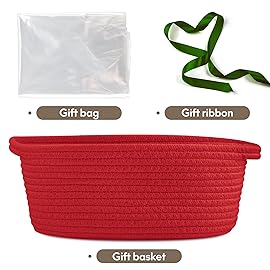 Pro Goleem Small Woven Basket with Gift Bags and Ribbons Durable Baskets for Gifts Empty Small Rope Basket for Storage 12X 8 X 5 Baby Toy Basket with Handles, Red
