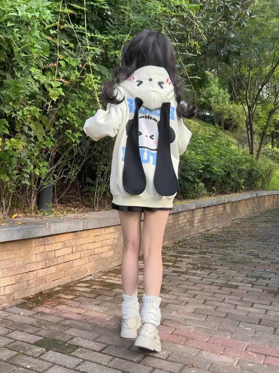 Kawaii Hoodie Zipper Harajuku Puppy Long Ear Casual Loose Hooded Sweatshirt Cutecore Y2k Graphic Pullovers - Image 7