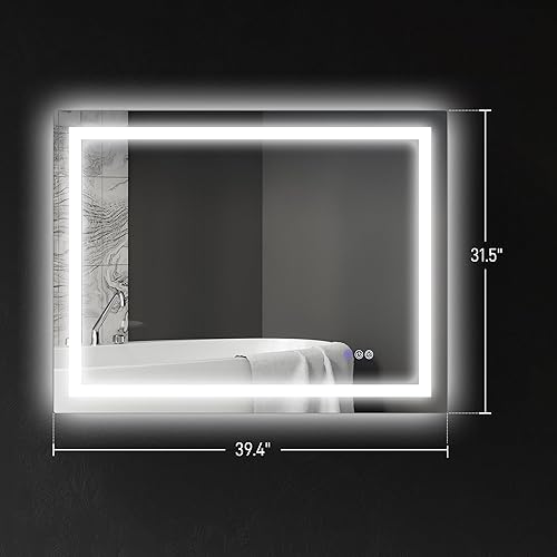 Miniatura 7 de HOMCOM Espejo de baño LED con luces, 39 x 32 pulgadas, retroiluminado frontal retroiluminado, espejo LED para baño, antiniebla, memoria, temperatura