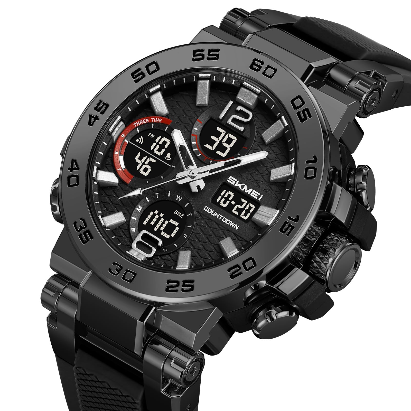 FANMIS Orologio sportivo da uomo, analogico, digitale, doppio display, militare, multifunzione, impermeabile fino a 50 m, con sveglia, cronometro, retroilluminazione, 12 ore su 24 ore, per attività