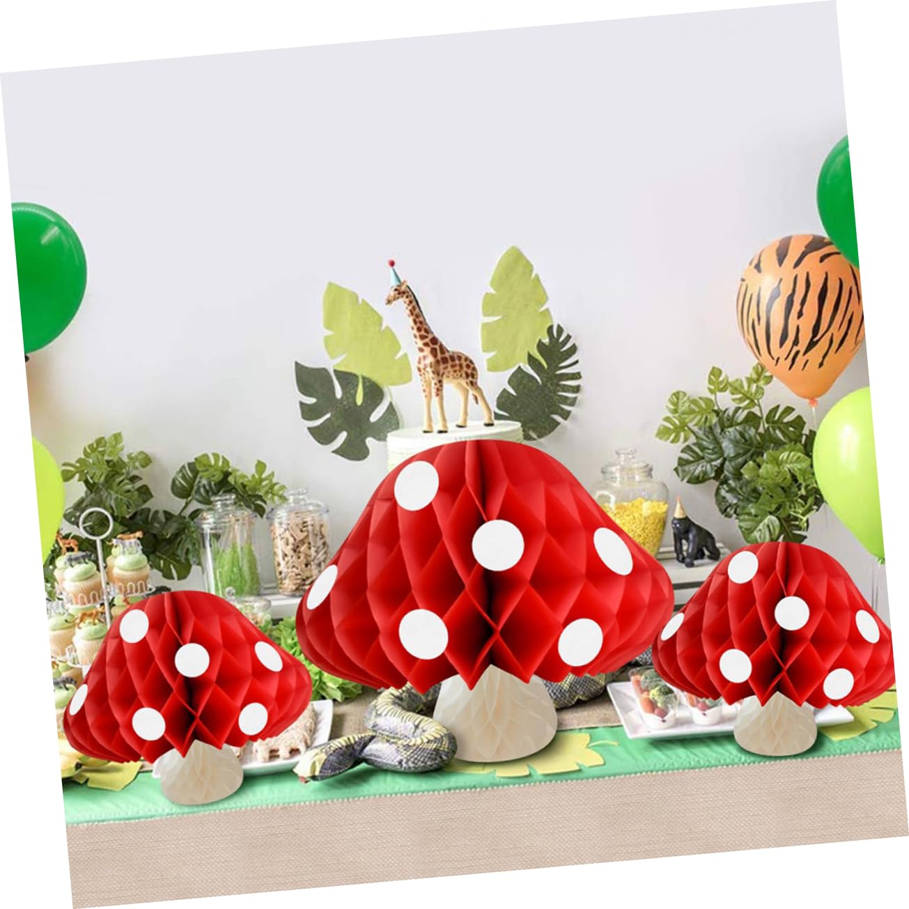 3 Décorations Champignon En Nid D'Abeille HEMOTON - Lanternes Papier 20-30cm - Pour Fête, Gâteau, Déco Maison