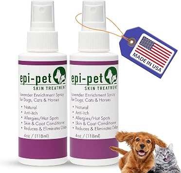 Epi-Pet Veterinary Formulated Dog Hot Spot and Dog Itch Spray, Pet Skin Treatment Spray for Allergies, Deshedding and Redness, Use it as Skin and Coat Conditioner 4 Fl Oz Pack of 2, Lavender