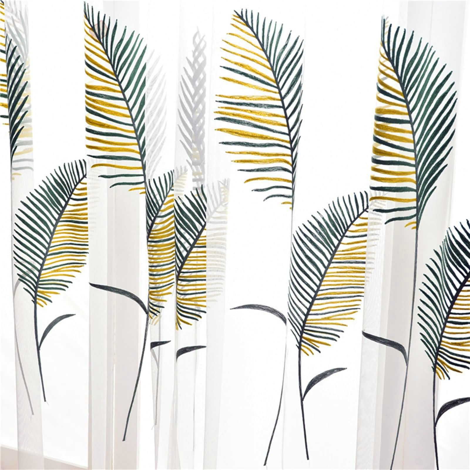 Set di tende velate lunghe 183 cm, 2 pannelli, motivo a foglie, tende per finestre per camera da letto e soggiorno, ogni pannello 106,7 x 183 cm (larghezza x lunghezza), bianco, giallo, verde
