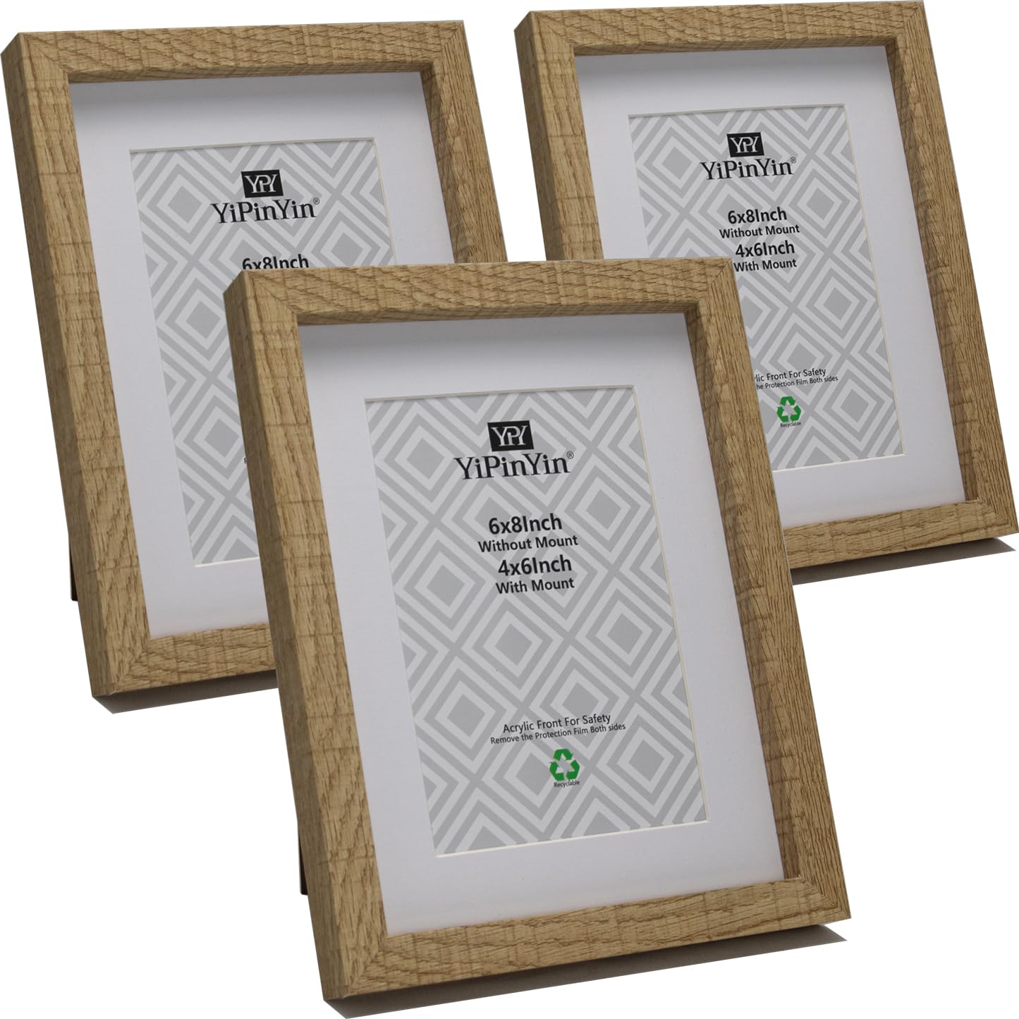 6x8‘’ Wooden Picture Frame Set of 3 with Acid Free Mont for 4 x 6''Frame,Gallery Boxed A5 Wooden Picture Frame 3Pack,4 x 6''Boxed Picture Frames for Tabletop and Wall Mounting