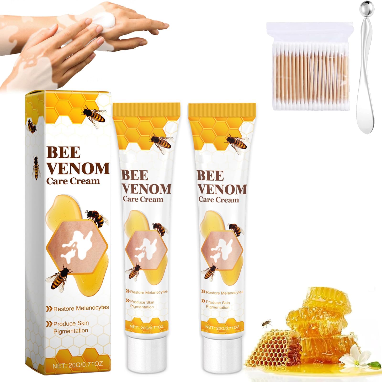 BeeVenom Vitiligo Treatment Cream, Vitigo Bee Venom Treatment Cream, Vitiligo Treatment Cream, Vitiligo Cream for All Skin Types (2Pcs)