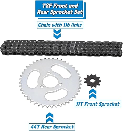 Miniatura 2 de Kit de cadena T8F, juego de piñones delanteros y traseros para karts modificados, cuatrimotos, mini motocicletas, reemplazo de engranajes de alta