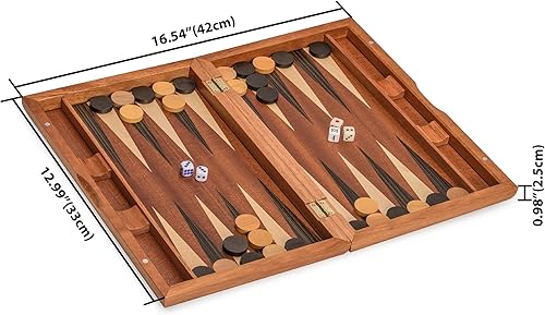 Miniatura 14 de Yellow Mountain Imports Pasadena - Juego de juego de backgammon con incrustaciones de madera, juego de mesa de estrategia clásico con piezas