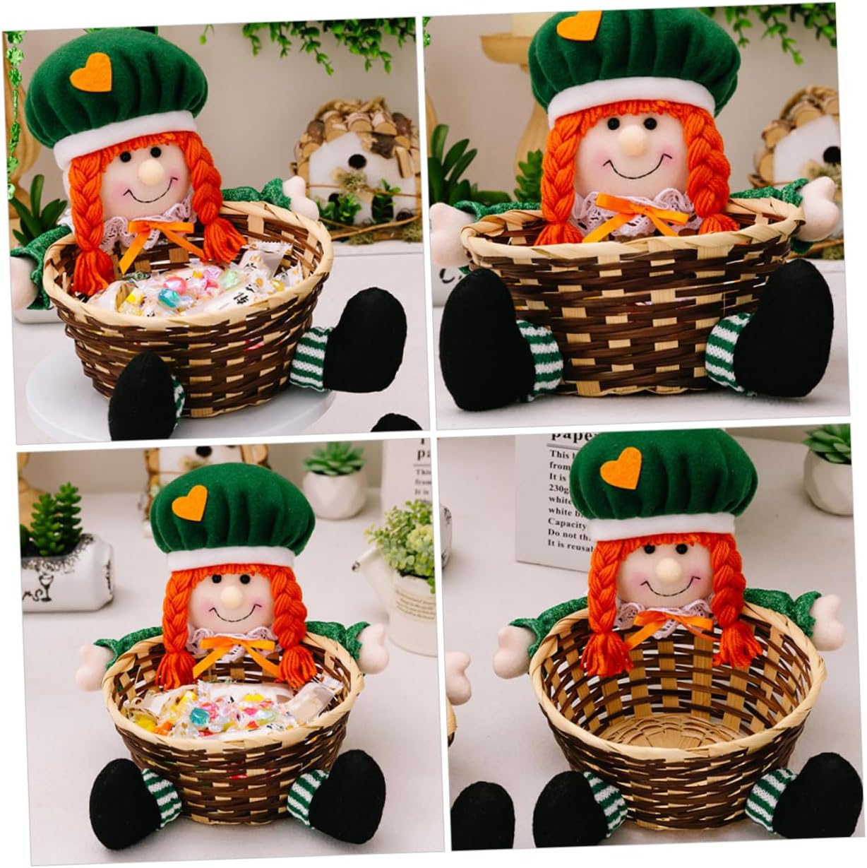 Unomor Patrick's Day Candy Basket Creative Snack Holder with Adorable Doll Design for Table Decoration and Festive Atmosphere Sturdy and Odorless Material for Celebrations