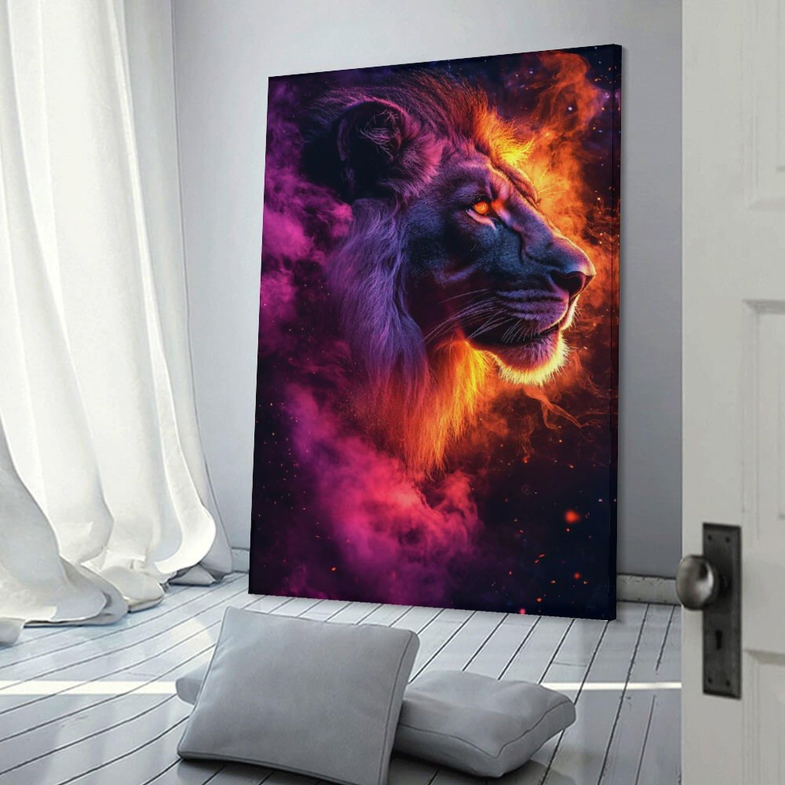 Junmoney Wall Decor Canvas Print Lion in Nebula, 24x36inch(60x90cm), for Study, Office Or Apartment Decor, Canvas Artwork with Gifting Potential