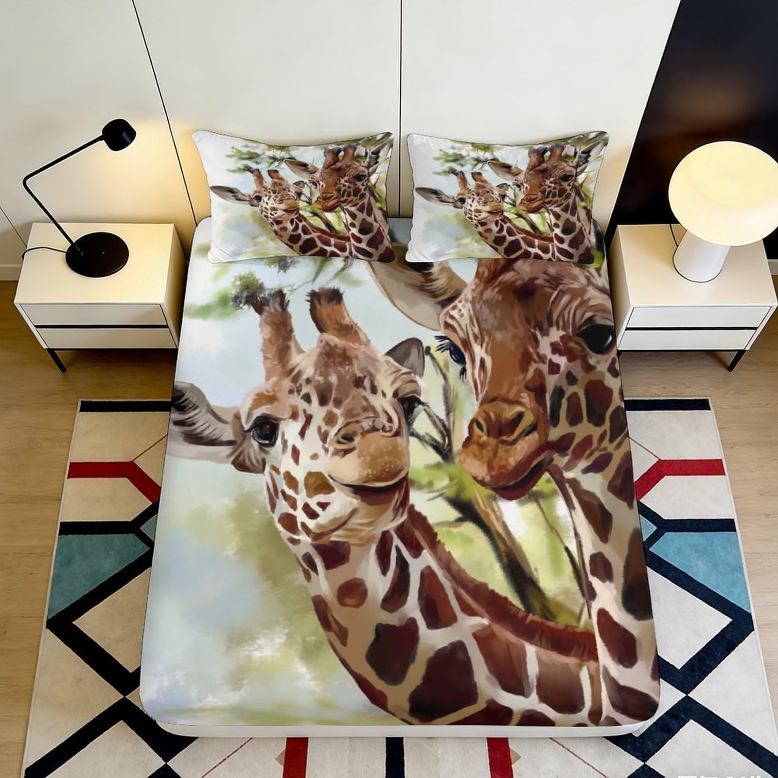 Jqzkxnhpbr Style-5 3D Printed Giraffe Safari Fitted Sheet Microfiber Soft Breathable Wildlife Tree Bed Cover For Bedroom Guest Room Decor 90X200x25cm