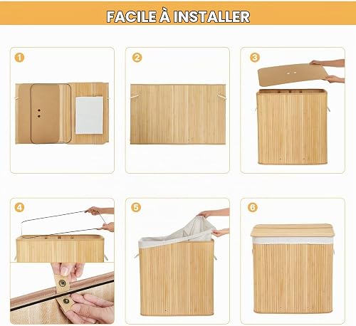 Mondeer Panier à Linge avec Couvercle,150 L, en Bambou,Naturelle - 6