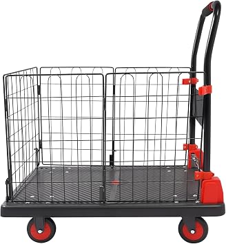 Platform Truck Cart with Cage 2 in1, Folding Flatbed Trolley, 35 x 24in 660lbs Capacity Heavy Duty Removable Hand Truck Dolly Cart, 5-Inch Silent TPR Wheels for Moving Bulk Goods Shopping