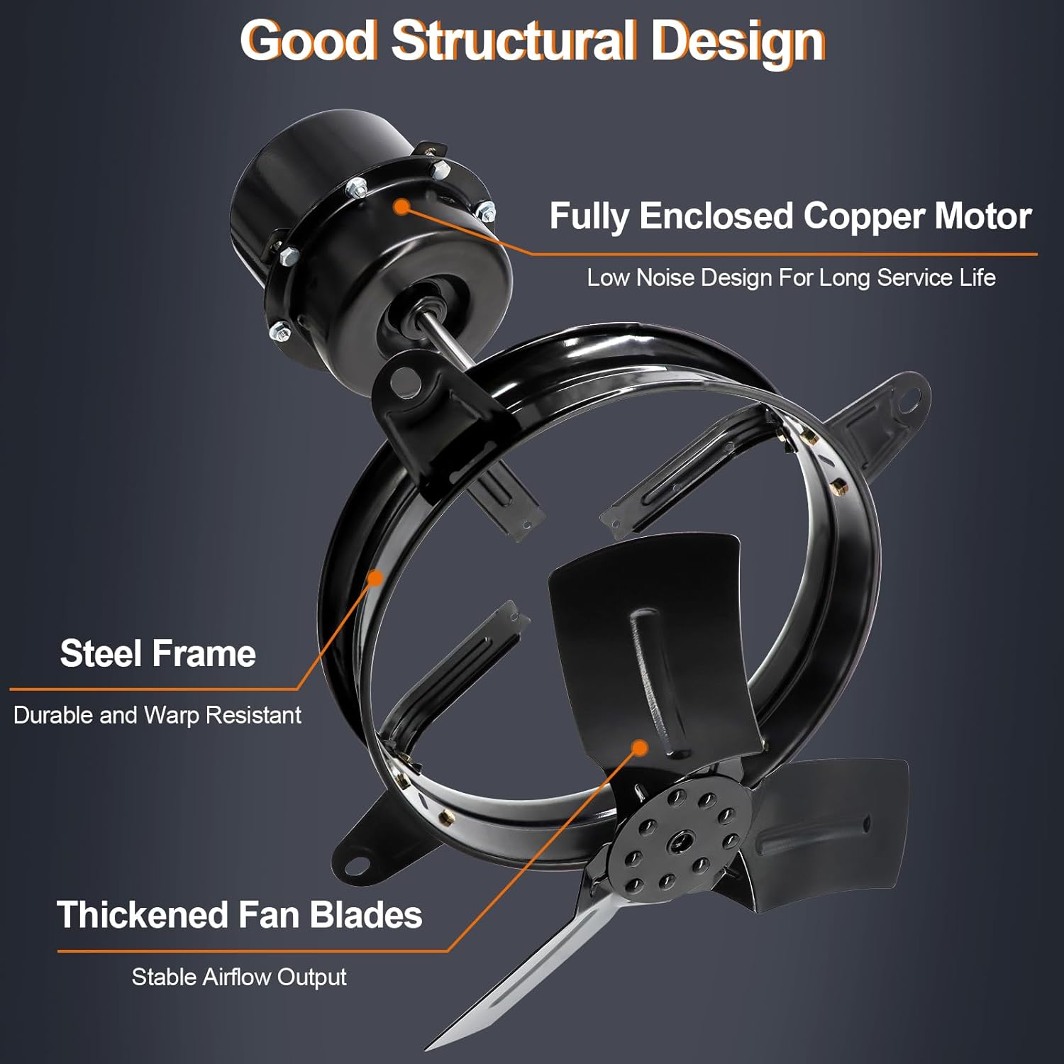 Hiorucet 14 Inch Wall Mounted Attic Gable Vent Fan with Adjustable Temperature Thermostat Control, 60HZ, 115V, 1510R/min, 60W, Gable Mount Vent Attic Fan with Pure Copper Motor, High Speed Low Noise