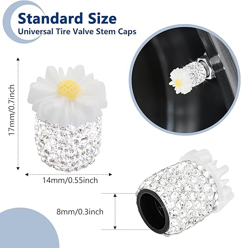 Miniatura 4 de Paquete de 4 tapas de vástago de válvula de cristal con diamantes de imitación a prueba de polvo, universales para automóviles, camiones y