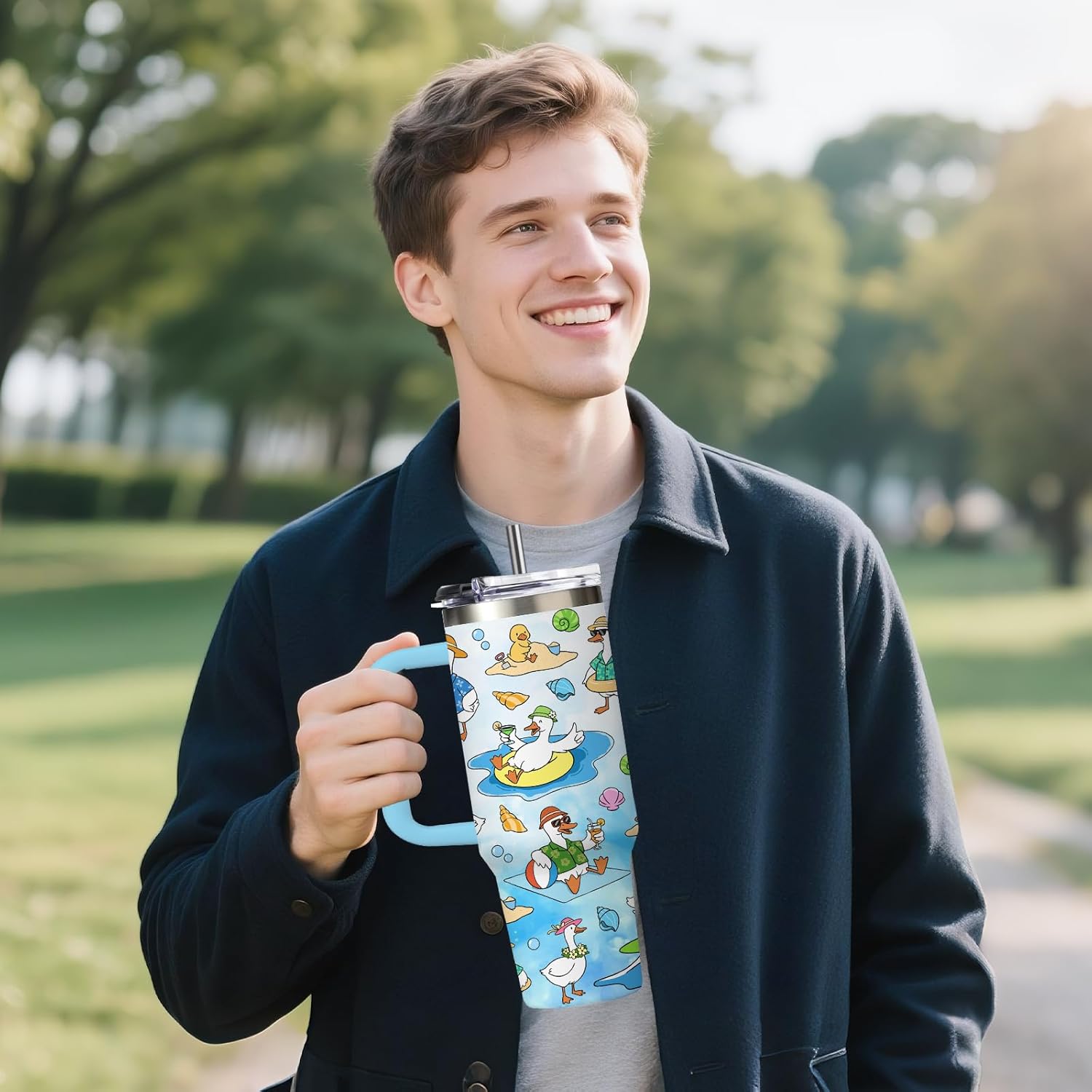 Duck Gifts for Women Funny 30oz Blue Duck Tumbler with Handle and Straws Stainless Steel Insulated Travel Coffee Mugs, Leak-Proof Ducks Themed Cups for Ducks Lovers Birthday Christmas Gifts Cup - Image 7