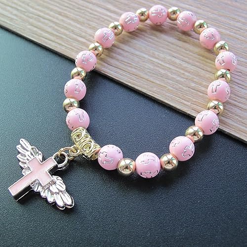 Miniatura 3 de WE 12 pulseras de cruz de ala de ángel para niña, recuerdo de bautizo/recuerdo de bautizo, Madera