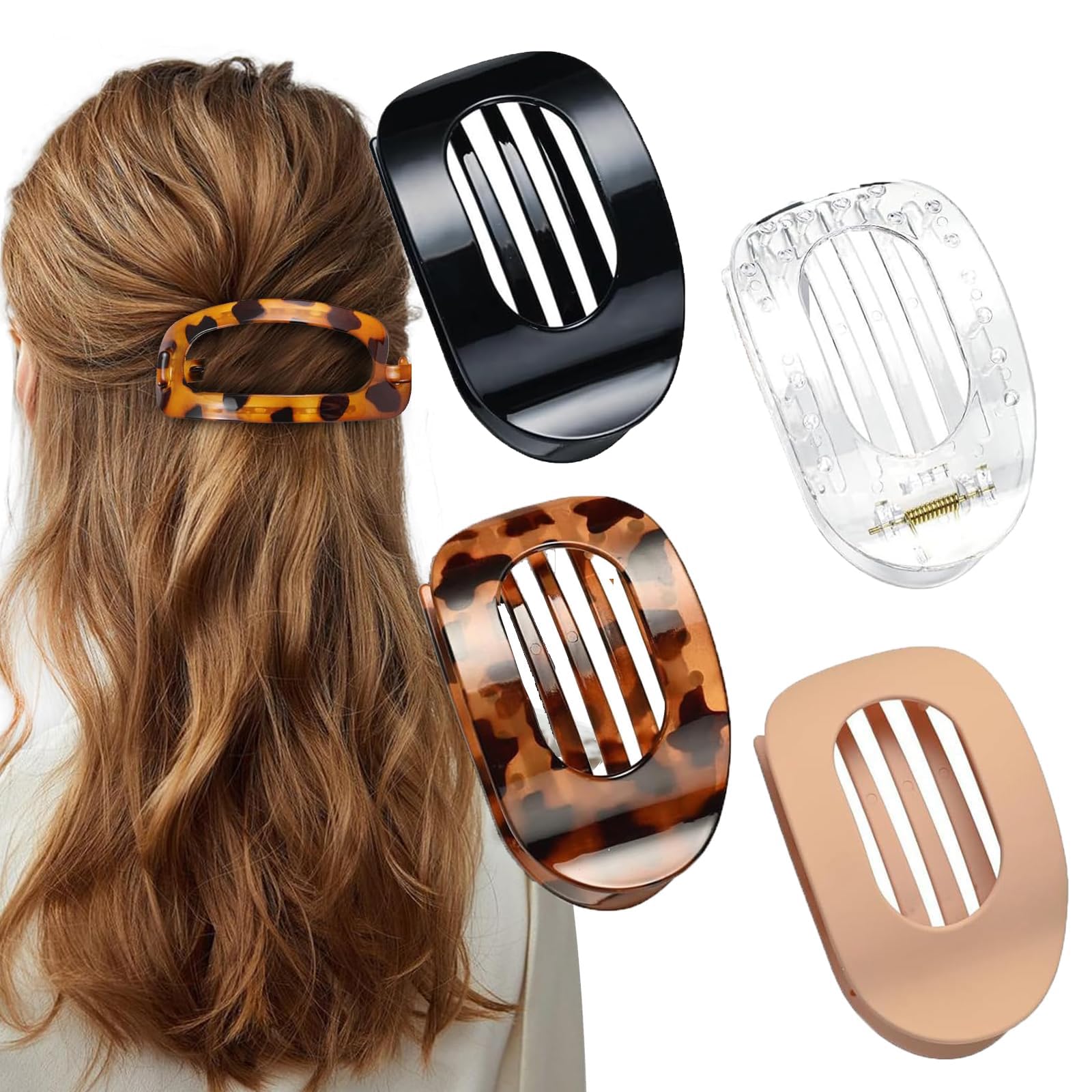 4 stücke Entenschnabel Haarspange, Neu Hair Clips,Einfach Elegante Entenschnabel Haarspange,Flach Sicherer Halt Innenzähne Haar Krallen Haarklammer für Mädchen Frauen Dickes Dünnes Haar (D)