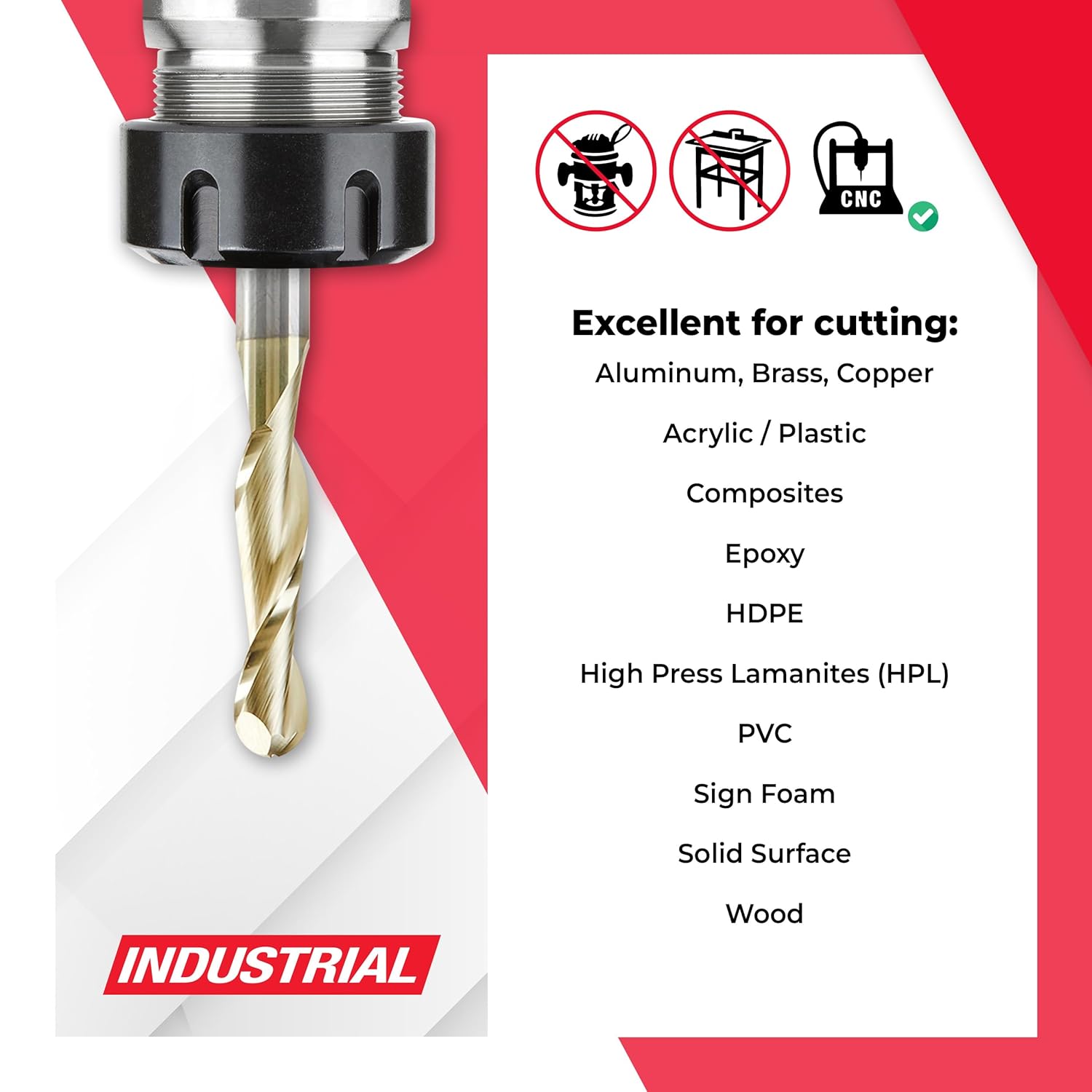 Amana Tool Up Cut Spiral CNC Router Bits for 2D/3D Carving, ZrN Coated, 46294-S, 0.10 Deg Straight Angle Ball Tip 1/4 D x 1/8 R x 1 x 1/4 Shk x 2 Fl