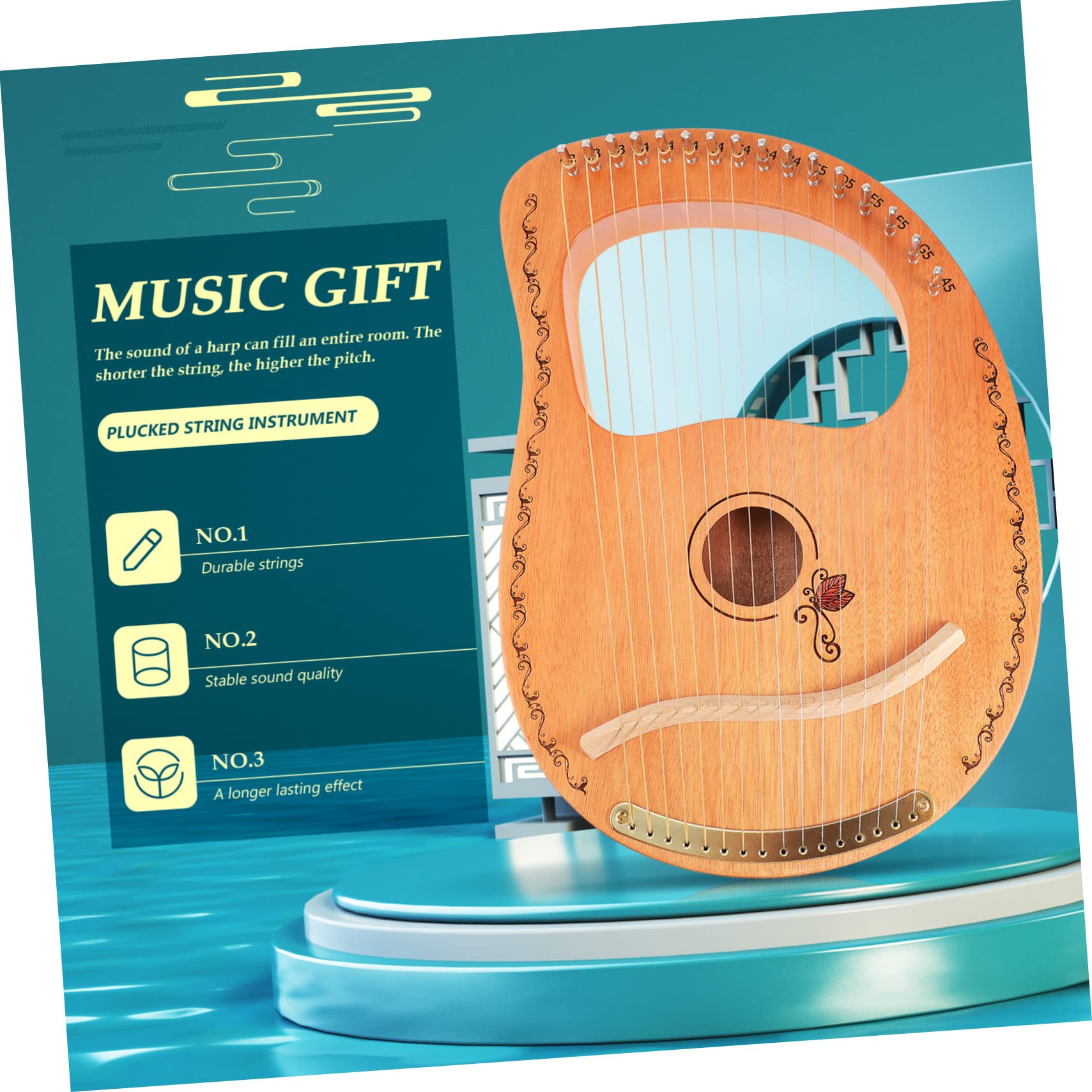 Toyvian Strumento Musicale a 16 Corde Delicato e Design Portatile Superficie Liscia Lyra in Legno per Principianti e Appassionati