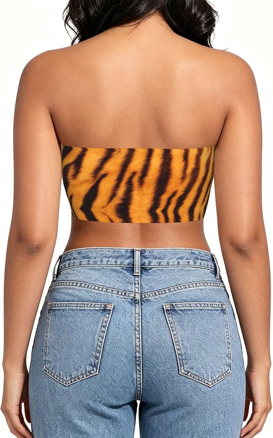 Tiger Striped Pattern Print Strapless Bra Tube Tops for Women