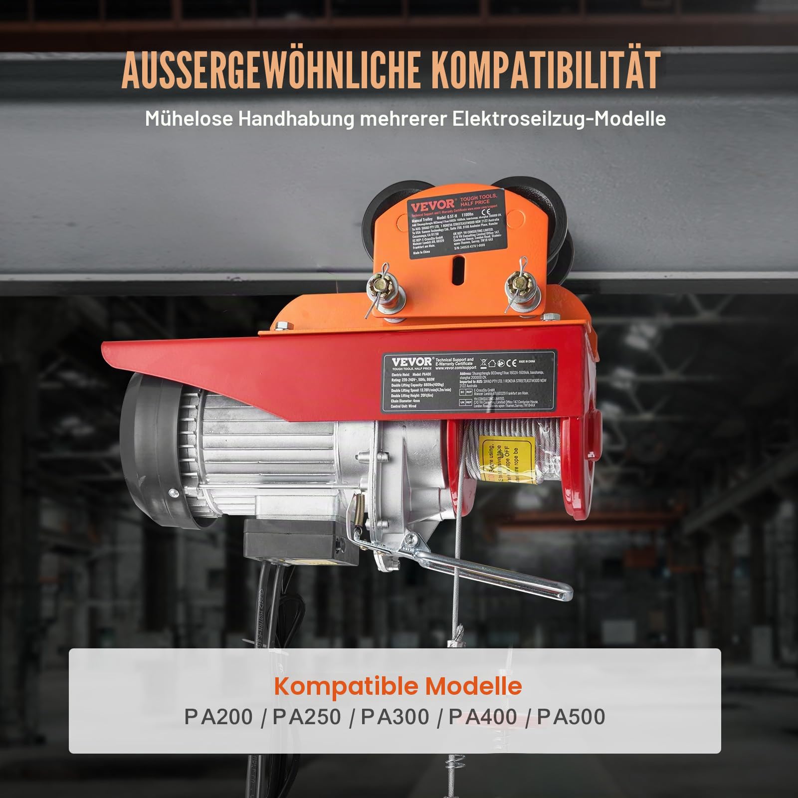 VEVOR Laufkatze 0,5Tonnen Tragfähigkeit Hallenkran 60-120mm Einstellbare Breite Kran 268x227x108mm Rollfahrwerk Doppelrad-Design Handfahrwerk für I- und H-Trägern Hallenkran Ladekran