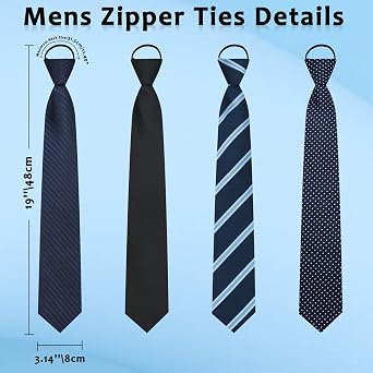 Zipper Ties for Men Pack, Adjustable Pre Tied Mens Tie Solid Plaid Striped Dots Necktie for Business Wedding Party