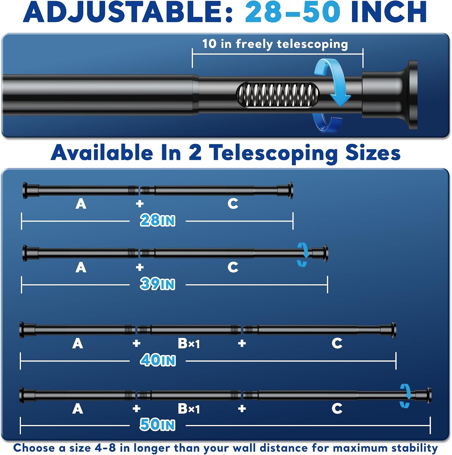 BSLXLSX Tension Curtain Rod 28-48 Inch,No Drill,1" Diameter,Black