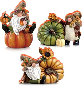DoubleFill 3 Pcs Fall Gnome Pumpkin Figurines Decor for Thanksgiving Gifts