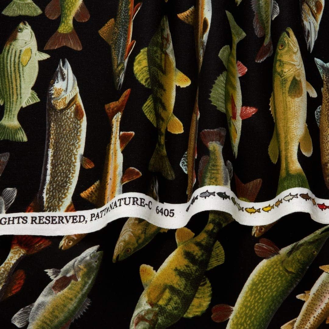 Nature Fish Fabric in Black by Timeless Treasures