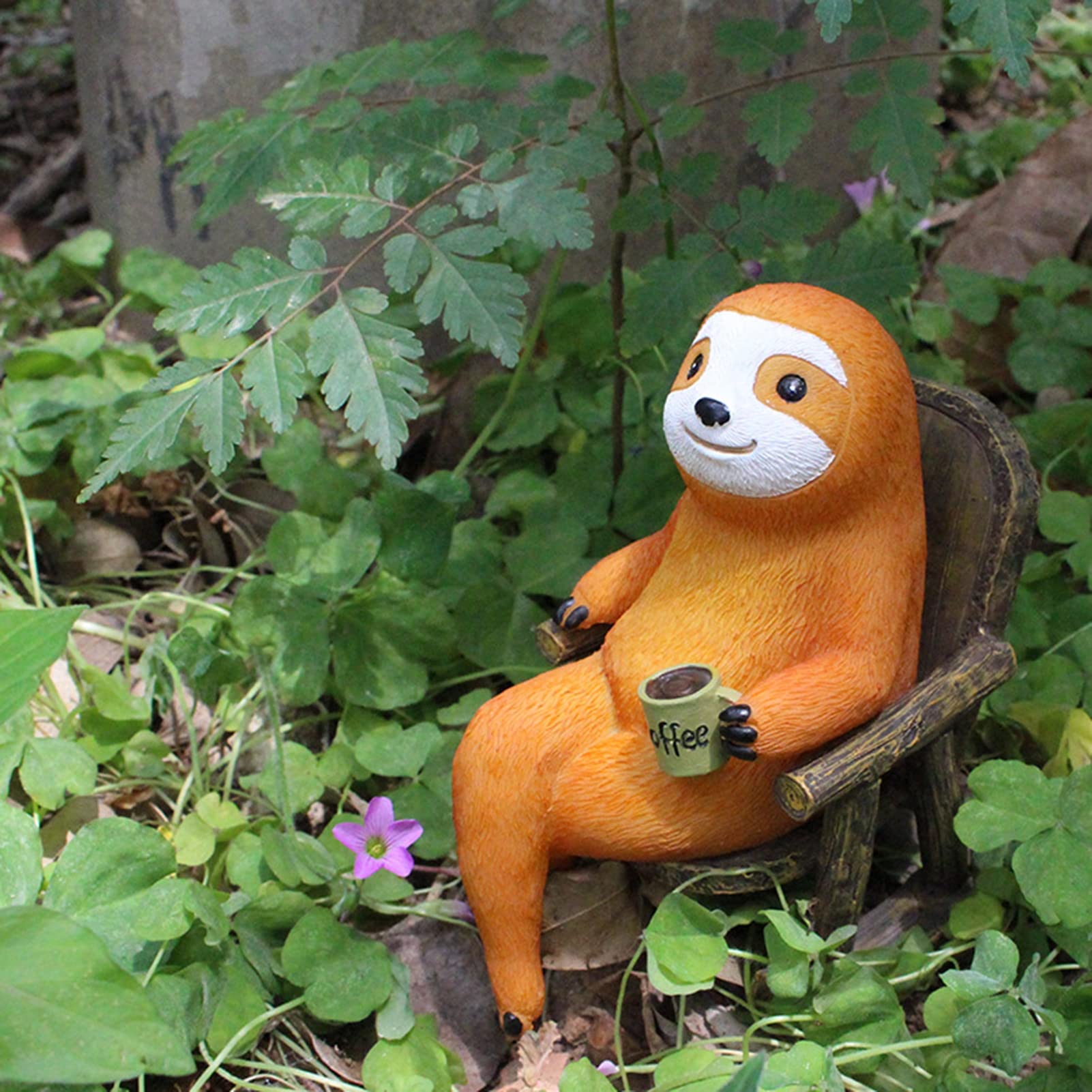 LTL Statuette da Giardino Pigrizia Che Beve caffè Decorazioni per Esterno, Animali Statue Art Decor per Giardino Domestico Prato Indoor Outdoor
