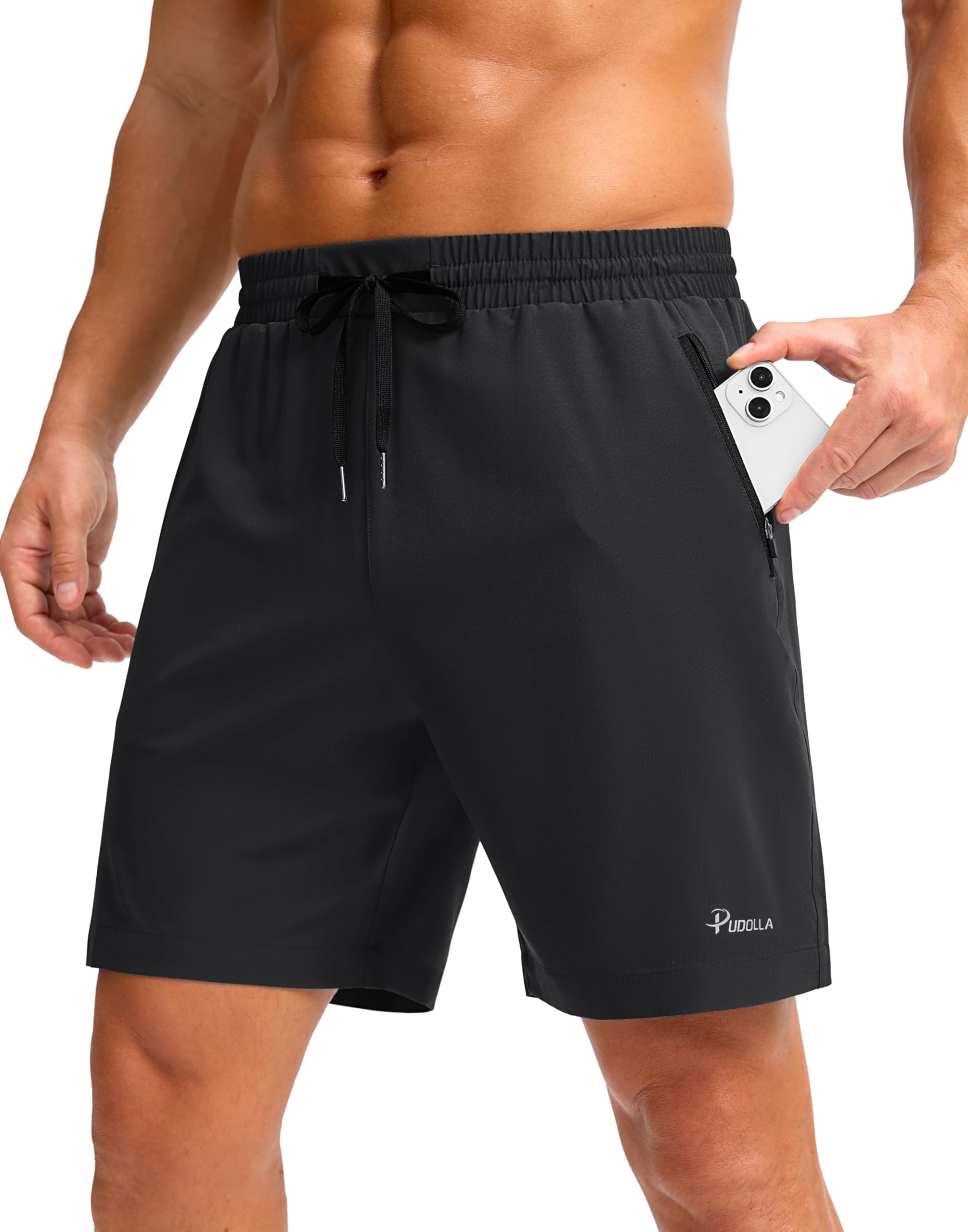 Pudolla Mens Running Gym Shorts with Zipper Pockets 5 7 Lightweight Quick Dry Running Workout Athletic Short