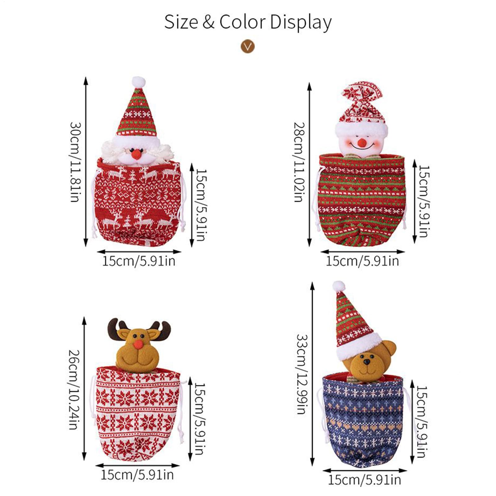 Bolsas De Navidad Con Cordón 4 Piezas Sacos De Santa Reno Muñeco De Nieve Y
