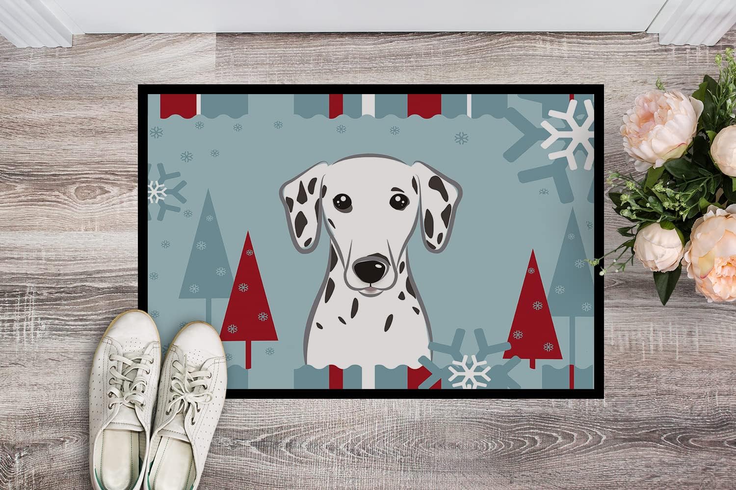 Caroline's Treasures BB1706JMAT Winter Holiday Dalmatian Doormat 24x36 Front Door Mat Indoor Outdoor Rugs for Entryway, Non Slip Washable Low Pile, 24H X 36W