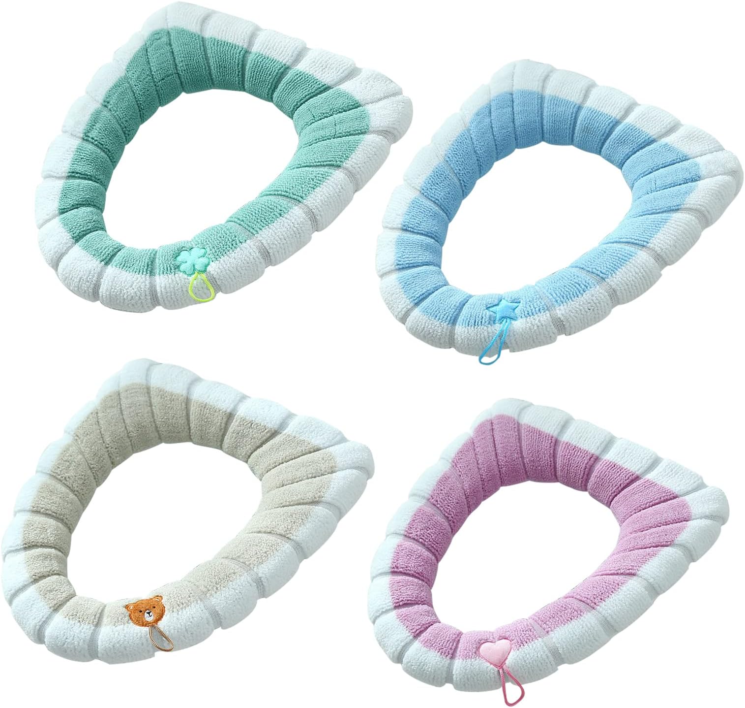 Gukasxi 4 Pcs Toilet Cover Toilet Seat Cover Pads with Handle Toilet Lid Cover Cushion Thicker Bathroom Soft Toilet Seat Cover Soft Thicker Stretchable Washable Fits All Oval Toilet Seats