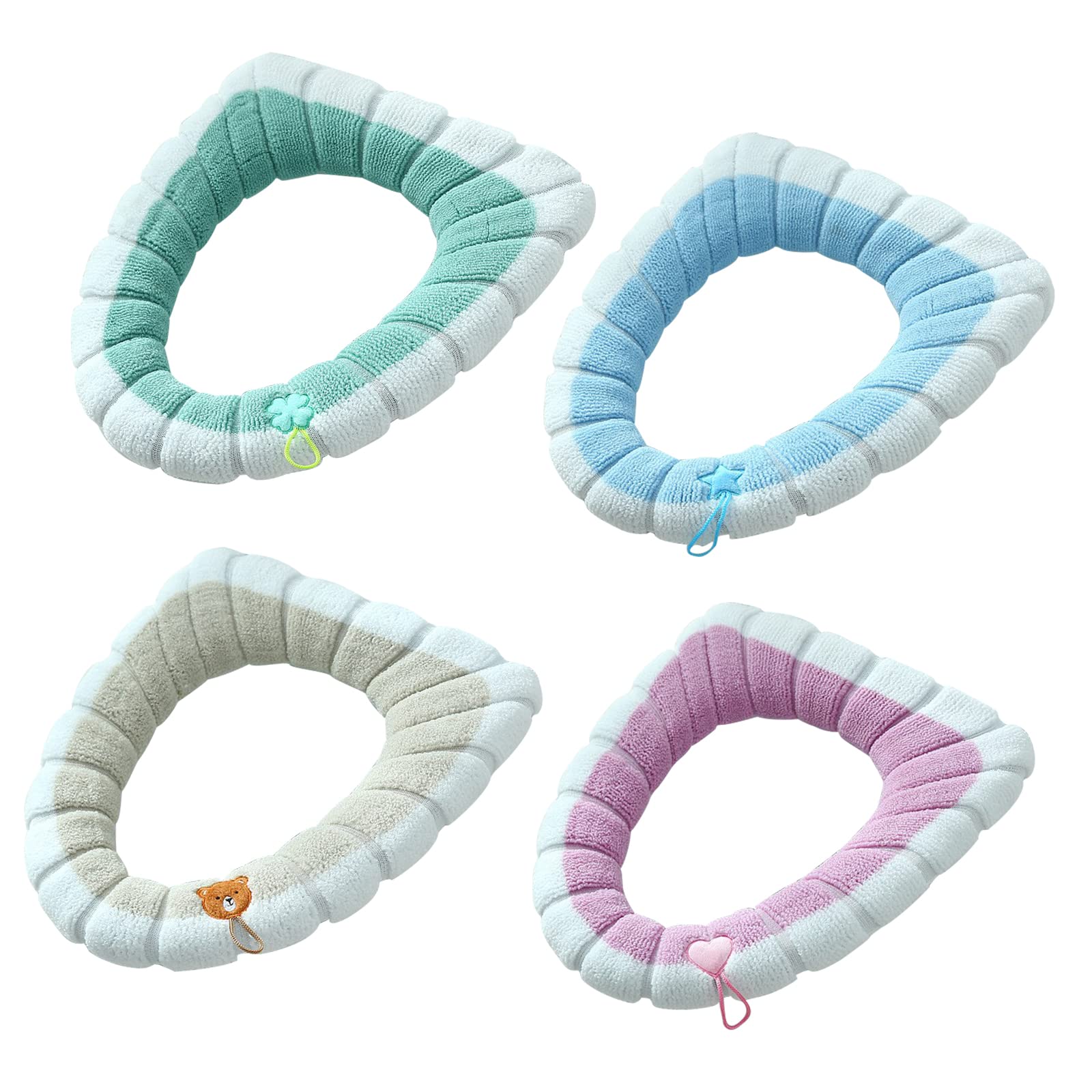 Gukasxi 4 Pcs Toilet Cover Toilet Seat Cover Pads with Handle Toilet Lid Cover Cushion Thicker Bathroom Soft Toilet Seat Cover Soft Thicker Stretchable Washable Fits All Oval Toilet Seats