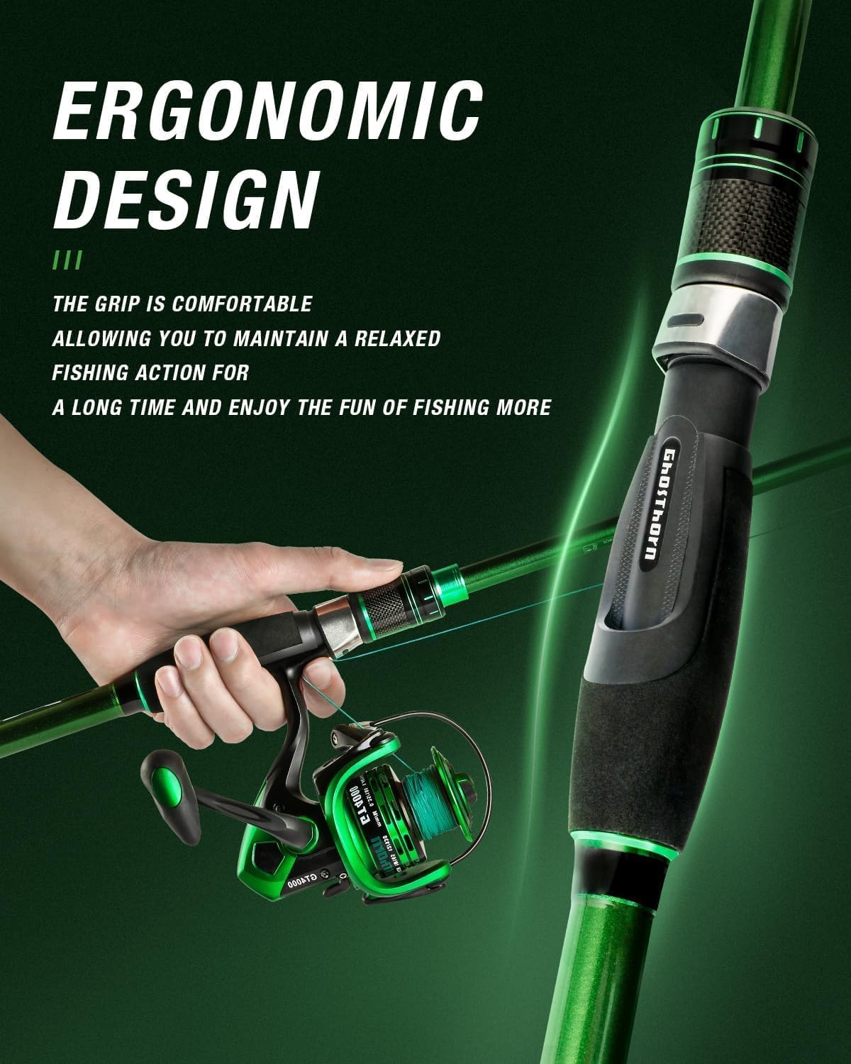 Ghosthorn Fishing Rod and Reel Combo Graphite Telescoping Fishing Pole Portable Travel Kit with Carrier Bag for Freshwater Saltwater