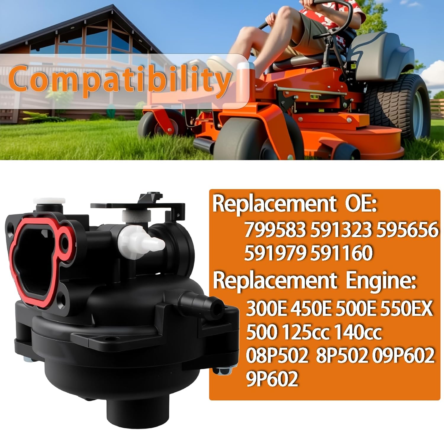 799583 Carburetor fit for Briggs and Stratton 300E 450E 500E 550EX 500 125cc 140cc 08P502 09P602 Lawn mower engine Replacement OE# 799583 591323 593261 595656 591979 591160