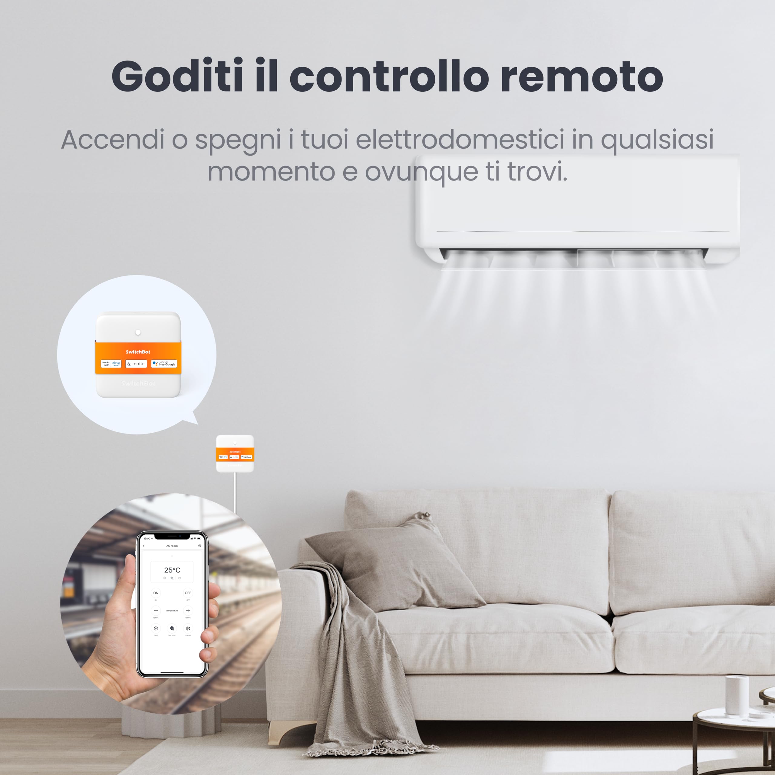 SwitchBot Hub Mini Matter, Smart IR Blaster Home Hub Casa Smart, Gateway Domotica Casa Intelligente, Controllo AC/TV/Luci via App o Voce, Compatibile con Alexa, Google Home, Apple Home, Wi-Fi 2.4GHz